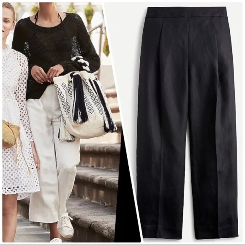 J Crew Black High Rise Pleated Pant in Linen Blend -NWT